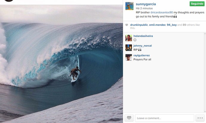 Sunny Garcia, sobre morte de Ricardo dos Santos (Foto: Reprodução/Instagram) Sunny Garcia, sobre morte de Ricardo dos Santos (Foto: Reprodução/Instagram)