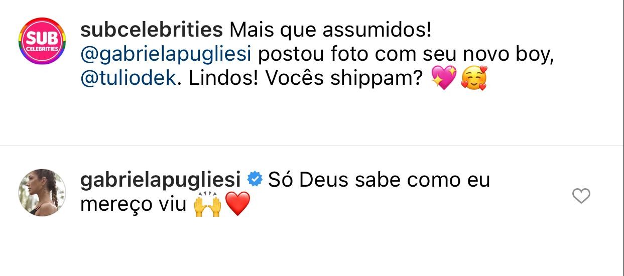 Gabriela Pugliesi e Túlio Dek assumem namoro (Foto: Reprodução/Instagram)
