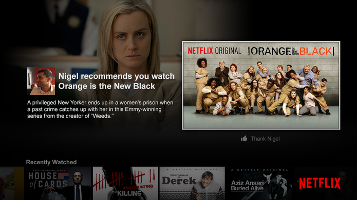 Programa de TV recomendado no Netflix por meio do Facebook (Foto: Reprodução/Netflix) Programa de TV recomendado no Netflix por meio do Facebook (Foto: Reprodução/Netflix)