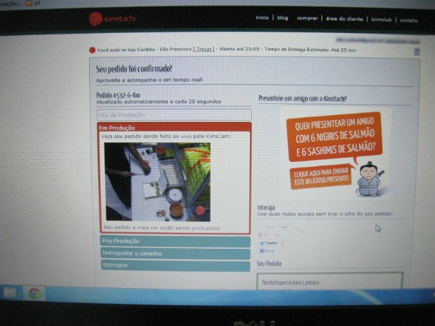 Webcam é aberta para o cliente logo após a confirmação do pedido (Foto: Samuel Nunes/G1)