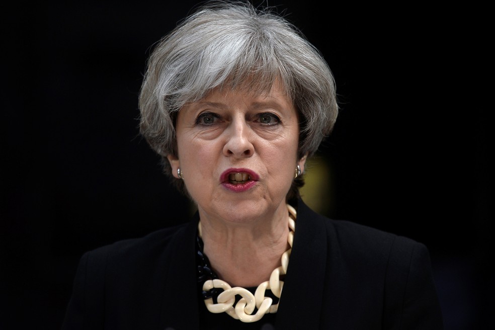 PremiÃª britÃ¢nica, Theresa May, fala sobre ataque na regiÃ£o da London Bridge e do Borough Market (Foto: REUTERS/Hannah McKay)