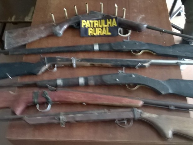Armas apreendidas no distrito de Cruzeiro do Nordeste, em Sertânia (Foto: Divulgação / Polícia Militar)