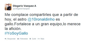 Olegario Vazquez twitter Ronaldinho (Foto: Reprodução / Twitter)