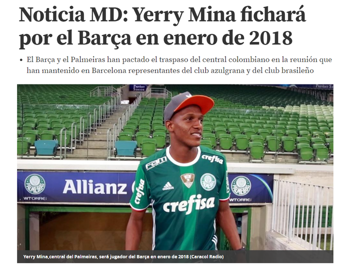 Mina Palmeiras Barcelona capa jornal (Foto: Reprodução) Mina Palmeiras Barcelona capa jornal (Foto: Reprodução)