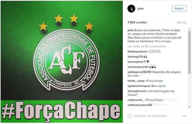 Famosos lamentam tragedia com time da Chapecoense (Foto: Instagram / Reprodução)