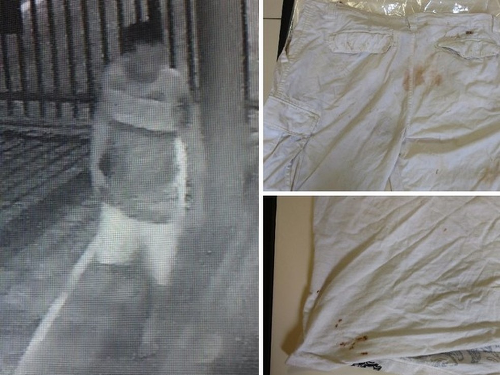 Suspeito foi flagrado por câmeras com roupas manchadas (Foto: Polícia Militar/Divulgação)