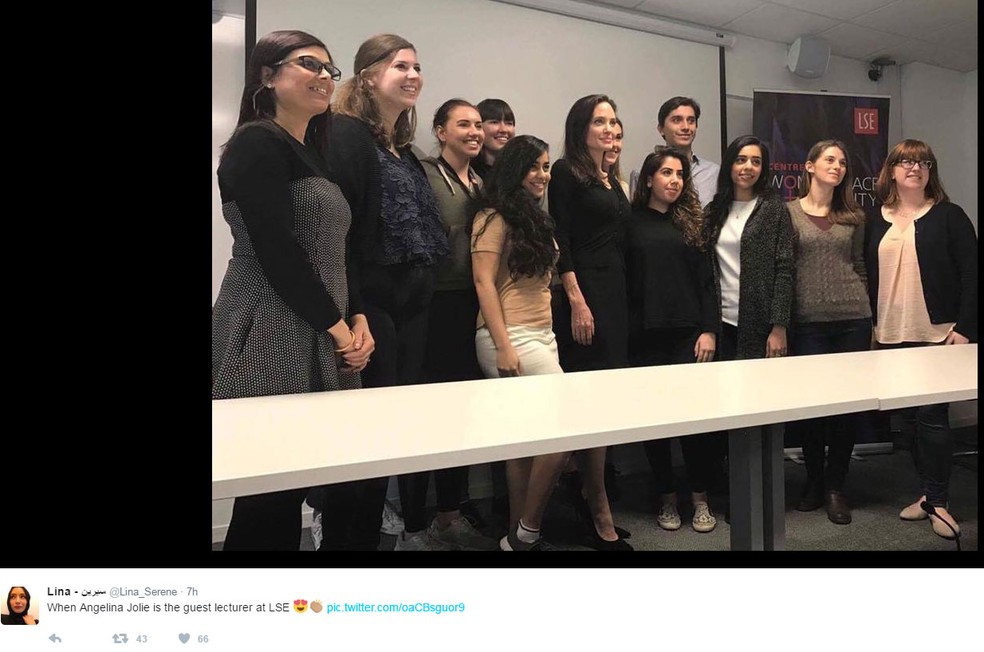 Jolie foi contratada como professora no ano passado; curso começará em setembro (Foto: Reprodução/Twitter)
