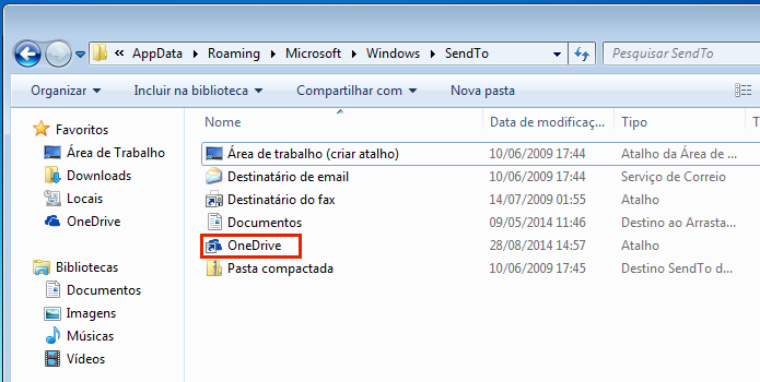 Novo atalho na pasta SendTo pronto para ser usado (Foto: Reprodução/Edivaldo Brito)