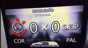 Placar da Arena começa o clássico sem mostrar o escudo do Palmeiras