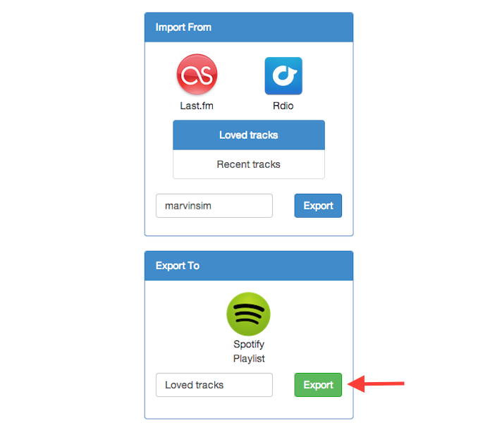 Exportando uma playlist do Last.fm para o Spotify com o serviço online Playlist Exchance (Foto: Reprodução/Marvin Costa)