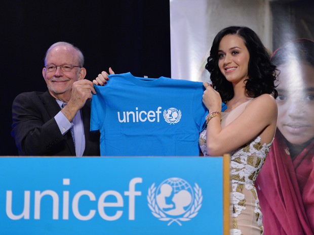 Katy Perry em evento da Unicef em Nova York, nos Estados Unidos (Foto: Stan Honda/ AFP)