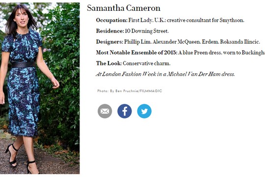 Samantha Cameron - a primeira-dama do Reino Unido com seu 'charme conservador' num look Michael Van Der Ham (Foto: Reprodução Vanity Fair)