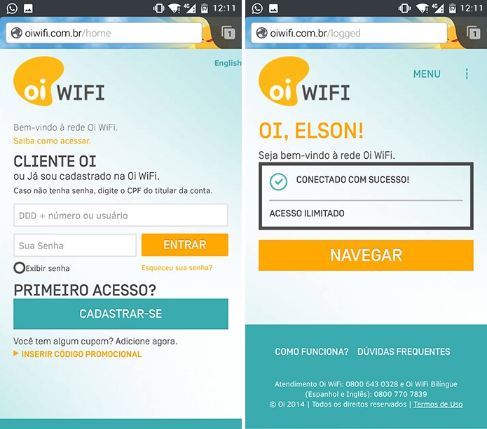 Oi Wi-FI exigirá dados cadastrados pelo usuário para se conectar à rede (Foto: Reprodução/Elson de Souza)
