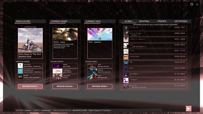 Menus de Audiosurf 2 são um dos pontos fracos do game (Foto: Divulgação)