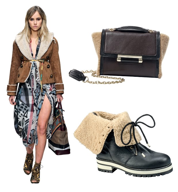 Suki Waterhouse veste look do próximo inverno da Burberry; Bolsa Diane von Furstenberg e Sapato Jimmy Choo (Foto:  )