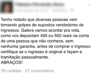 Internauta em comunidade sobre Rock in Rio alerta sobre golpes (Foto: Reprodução / Facebook) Internauta em comunidade sobre Rock in Rio alerta sobre golpes (Foto: Reprodução / Facebook)