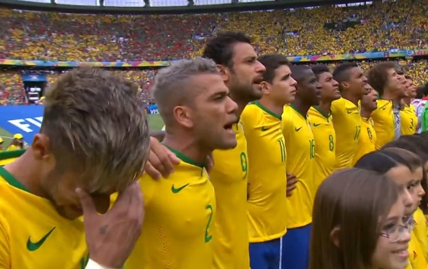 Neymar hino choro seleção (Foto: Reprodução SporTV)