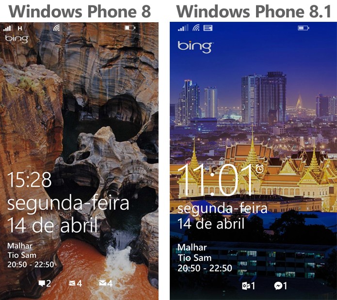Windows Phone 8.1 trouxe mudanças sutis na tela de bloqueio, mas deve ganhar mais novidades (Foto: Reprodução/Elson de Souza)