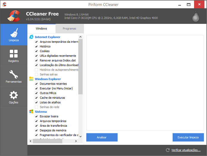 Limpeza do CCleaner é mais limitada, mas mais fácil de configurar (Foto: Reprodução/CCleaner)