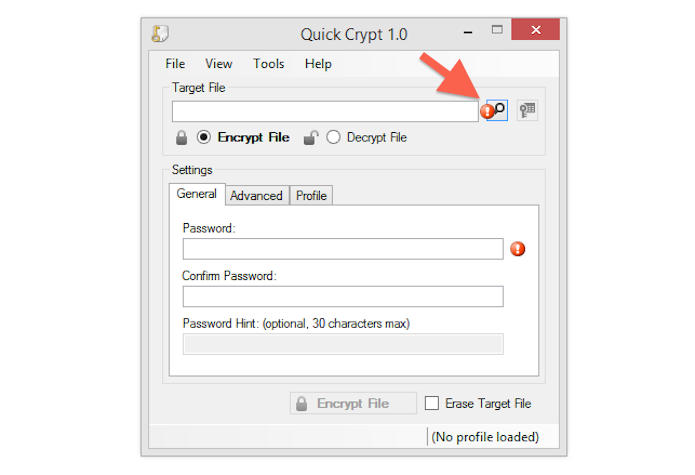 Iniciando o processo de encriptar um arquivo no Quick Crypt (Foto: Reprodução/Marvin Costa)