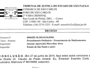 ecisão da Justiça sobre o caso da criança de São Carlos (Foto: Reprodução/TJ-SP)