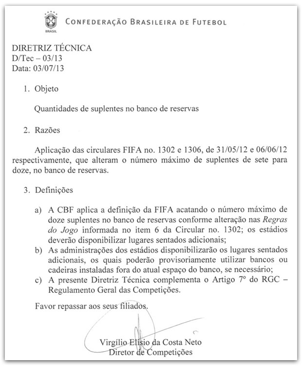 Ofício CBF documento (Foto: Divulgação / CBF)