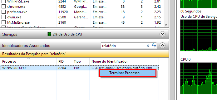 Digite o nome do arquivo e finalize o programa que o mantém aberto (Foto: Reprodução/Paulo Alves)