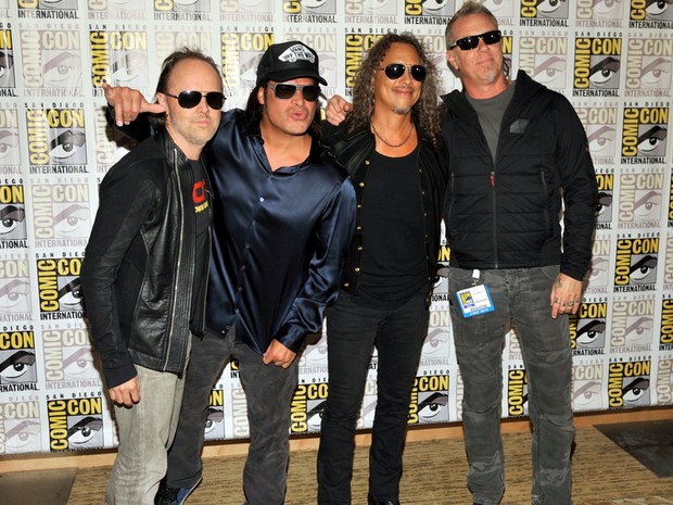 Lars Ulrich, Robert Trujillo, Kirk Hammett e James Hetfield, do Metallica, na Comic-Con 2013 (Foto: Chris Pizzello/Invision/AP)