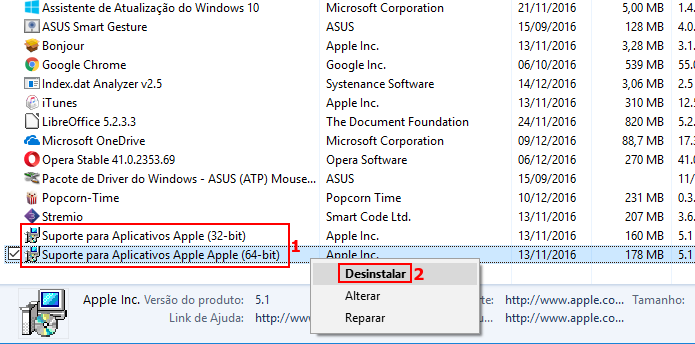 Desinstalando o Suporte para Aplicativos Apple (Foto: Reprodução/Edivaldo Brito)
