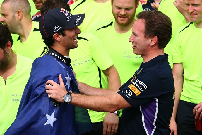 Christian Horner parabeniza Daniel Ricciardo após GP do Canadá (Foto: Getty Images)