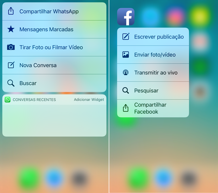 WhatsApp e Facebook têm vários atalhos disponíveis (Foto: Reprodução/Lucas Mendes)