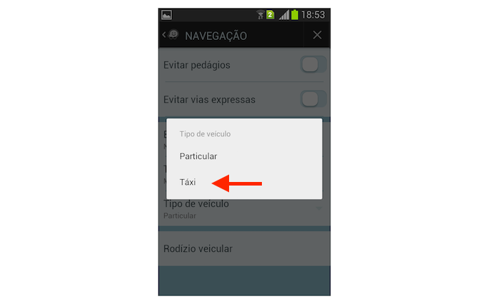 Definindo um taxi como tipo de veículo no Waze para Android (Foto: Reprodução/Marvin Costa)