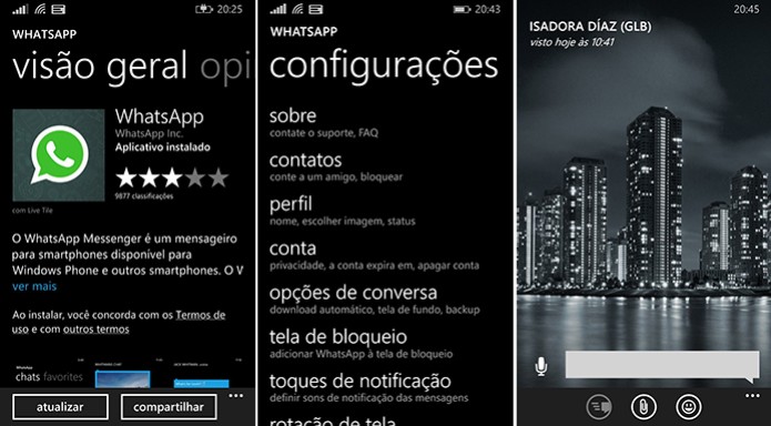 O novo layout do WhatsApp para Windows Phone (Foto: Reprodução/ WhatsApp) O novo layout do WhatsApp para Windows Phone (Foto: Reprodução/ WhatsApp)