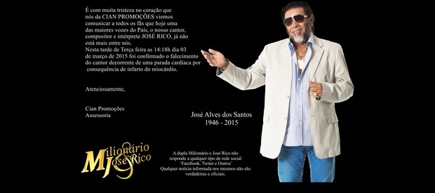 Site informa morte de José Rico (Foto: Reprodução)
