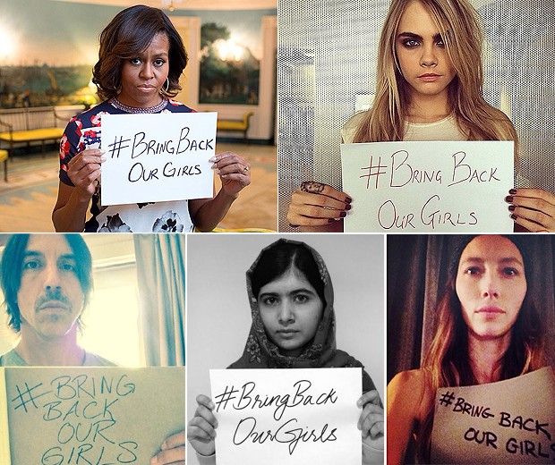 MICHELLE OBAMA, CARA DELEVINGNE, ANTHONY KIEDIS, MALALA YOUSAFZAI E JESSICA BIEL SÃO ALGUNS DOS NOMES FAMOSOS QUE JÁ ADERIRAM À CAMPANHA #BRINGBACKOURGIRLS (Foto: reprodução)