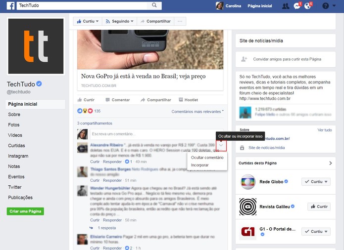 Como ocultar um comentário do Facebook (Foto: Reprodução/Carolina Ochsendorf ) Como ocultar um comentário do Facebook (Foto: Reprodução/Carolina Ochsendorf )