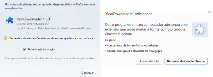Ao abrir o navegador, será necessário habilitar a extensão do Real Player Downloader para Firefox e Chrome (Foto: Reprodução/Paulo Alves)