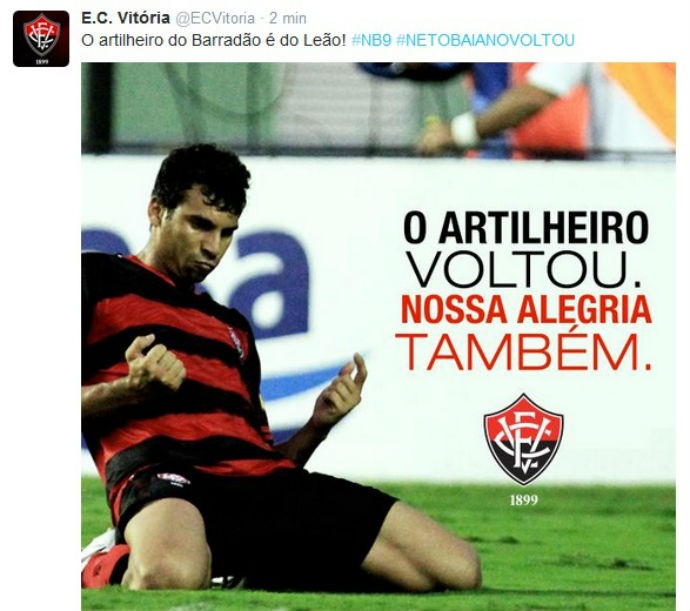 Neto Baiano é anunciado pelo Vitória (Foto: Reprodução / Twitter)