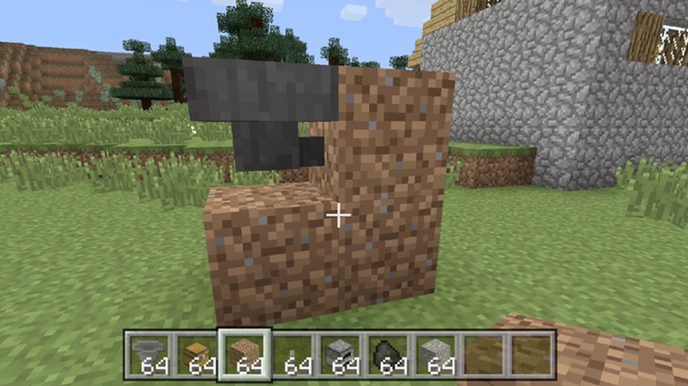 Utilize um bloco de terra para conectar seu Funil ao fogão da mesma forma que os baús de Minecraft (Foto: Reprodução/Rafael Monteiro)