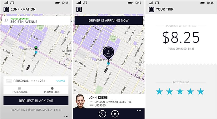 Uber é um aplicativo onde usuário pode contratar corridas com motoristas particulares (Foto: Divulgação/Windows Phone Store)