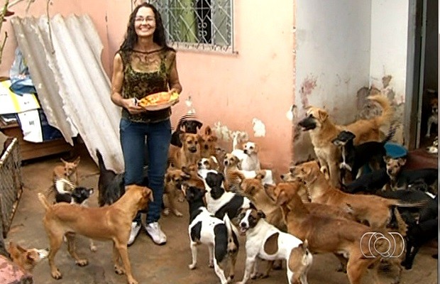 Rosadite cuida de animais abandonados em Anápolis, Goiás (Foto: Reprodução/ TV Anhanguera)