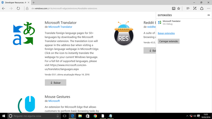 Microsoft Edge mostrará extensão instalada junto com as demais no painel (Foto: Reprodução/Elson de Souza)