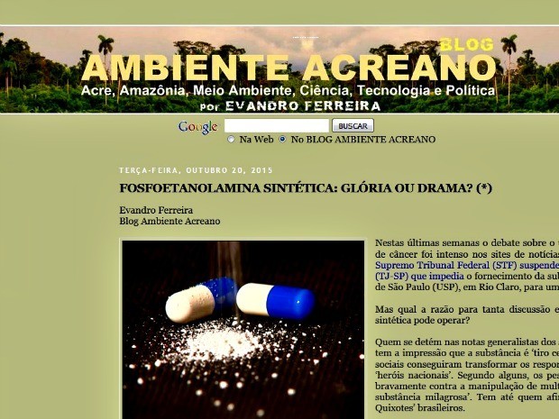 Blog sobre meio ambiente no Acre. Terá de pagar R$ 610 para se regularizar (Foto: Reprodução/G1) Blog sobre meio ambiente no Acre. Terá de pagar R$ 610 para se regularizar (Foto: Reprodução/G1)