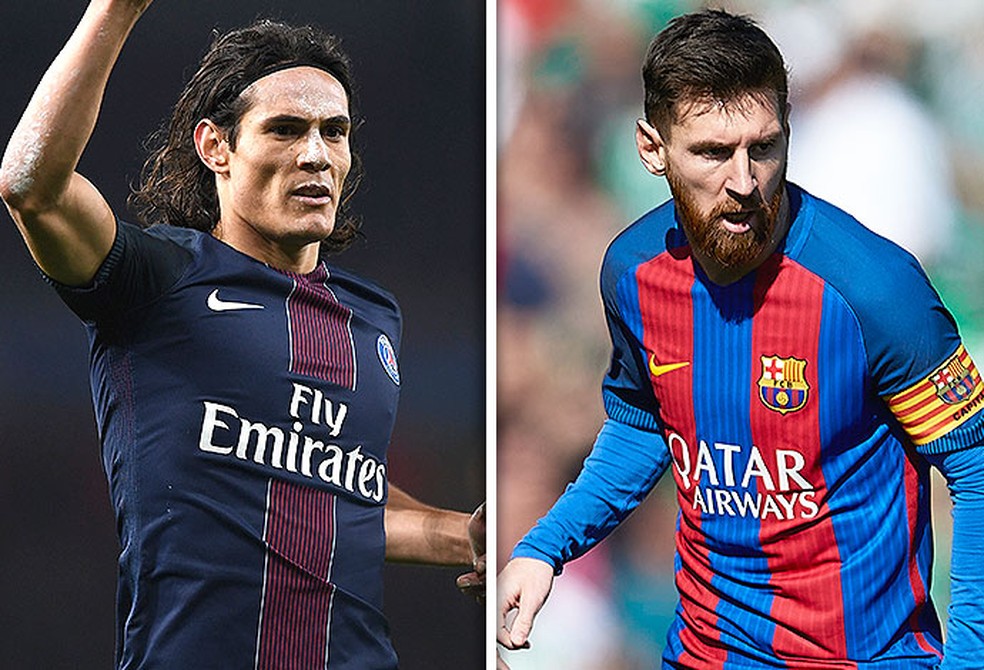 Astros sul-americanos: Cavani vive grande momento e pode ajudar o PSG a bater o Barcelona de Messi (Foto: Editoria de arte)