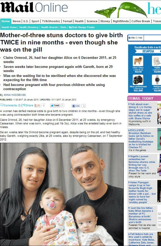 Mãe dá à luz dois filhos em nove meses no Reino Unido (Foto: Reprodução/Daily Mail)