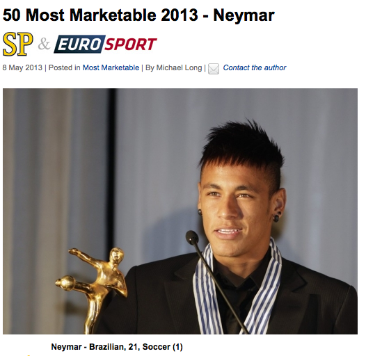 Neymar na capa do site da revista "Sports Pro" (Foto: Reprodução/ Internet)