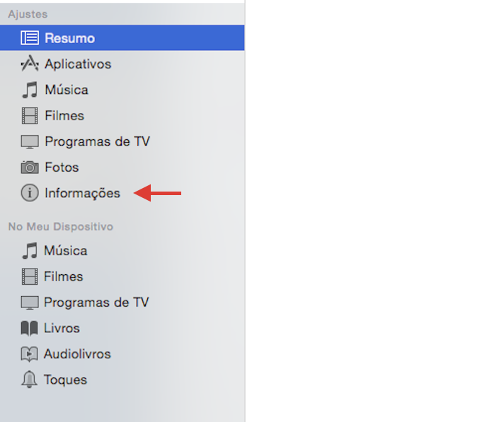 Acessando a aba de informações do iPhone no iTunes (Foto: Reprodução/Marvin Costa)