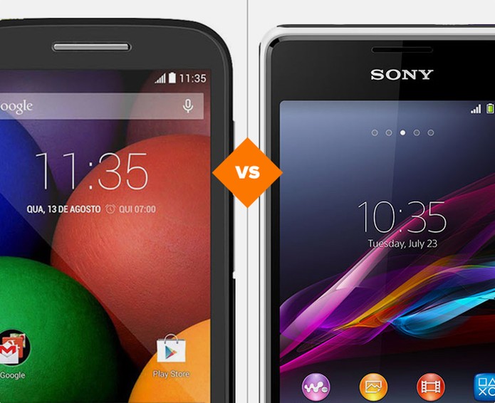 Quem sairá melhor nesta disputa: Moto E ou Xperia E1? (Foto: Arte/TechTudo)