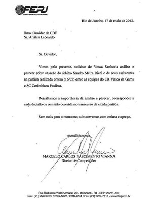 Carta Ferj (Foto: Divulgação / Site Ferj)