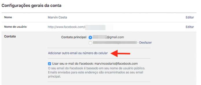 Acessando a ferramenta para adicionar um novo e-mail em uma conta do Facebook (Foto: Reprodução/Marvin Costa) (Foto: Acessando a ferramenta para adicionar um novo e-mail em uma conta do Facebook (Foto: Reprodução/Marvin Costa)) Acessando a ferramenta para adicionar um novo e-mail em uma conta do Facebook (Foto: Reprodução/Marvin Costa) (Foto: Acessando a ferramenta para adicionar um novo e-mail em uma conta do Facebook (Foto: Reprodução/Marvin Costa))